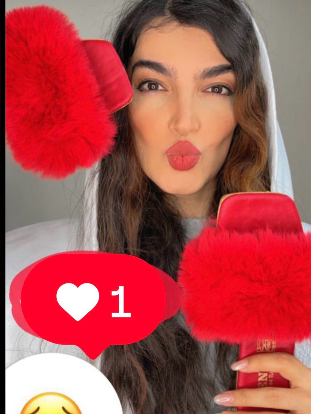 Women Red Fur Slide Sandals